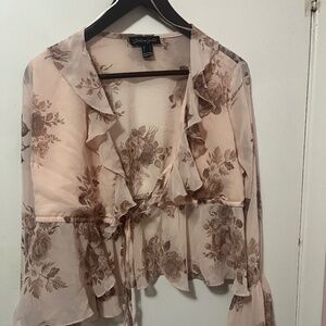 Vintage Floral Ruffle Sheer Blouse